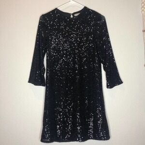 h&m sequin black 3/4 sleeves dress XS